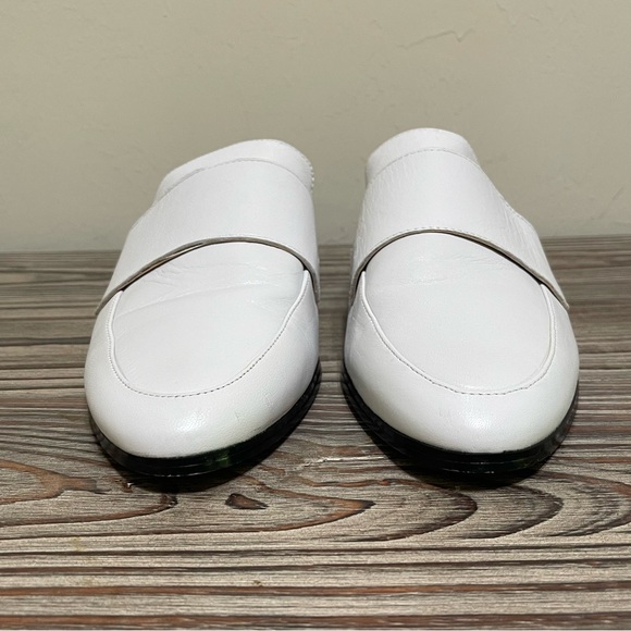 Halogen White Leather Mules Flats Slide On Low Block Heel Casual Preppy Size 9 - Picture 5 of 16